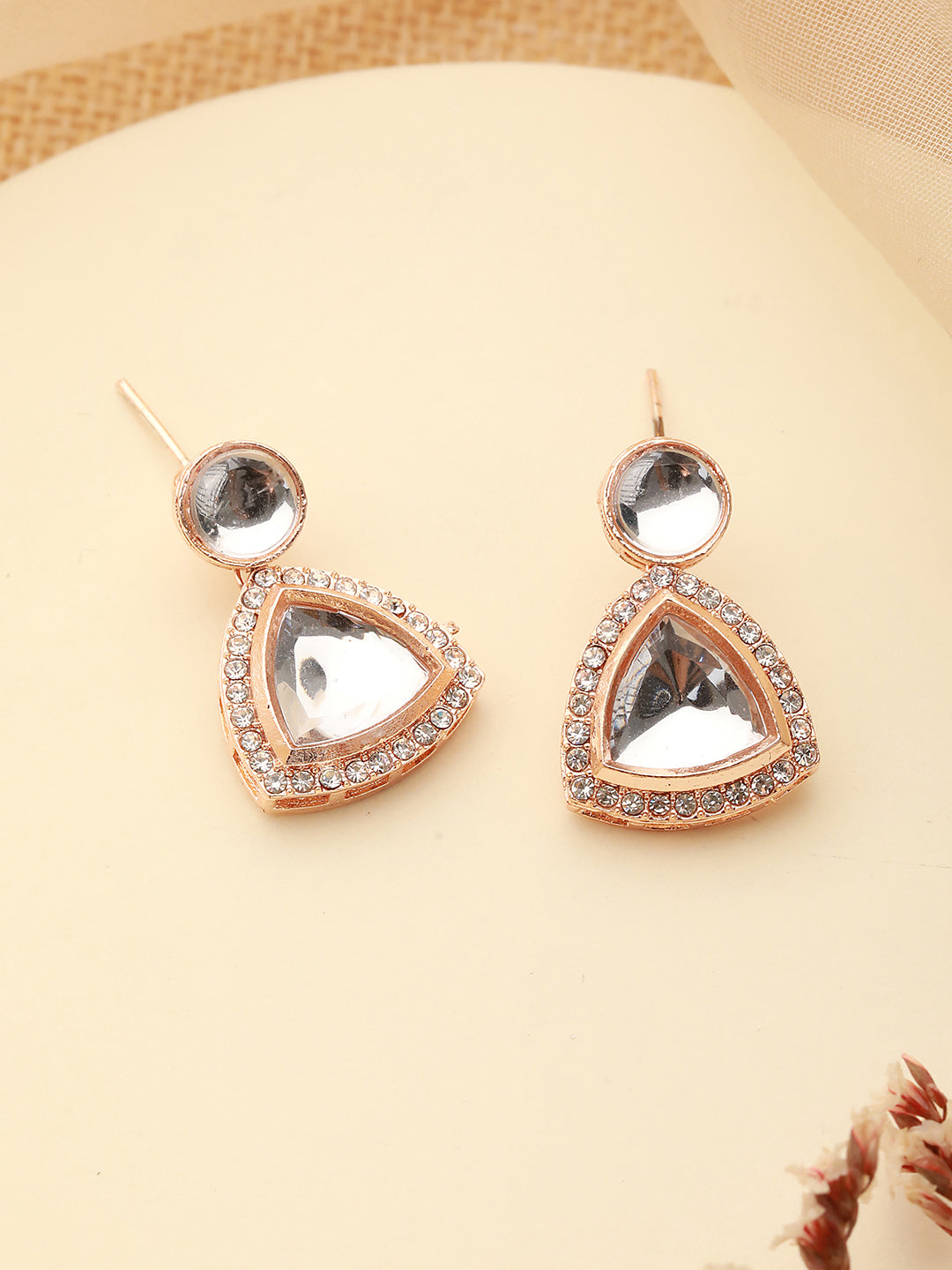 Rosegold-Plated CZ-Studded Geometric Drop Earrings - Jazzandsizzle