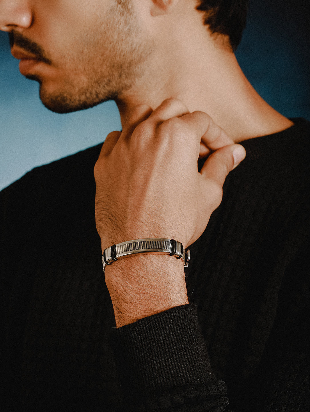 Jazz And Sizzle Rhodium-Plated & Black Wraparound Men Bracelet - Jazzandsizzle