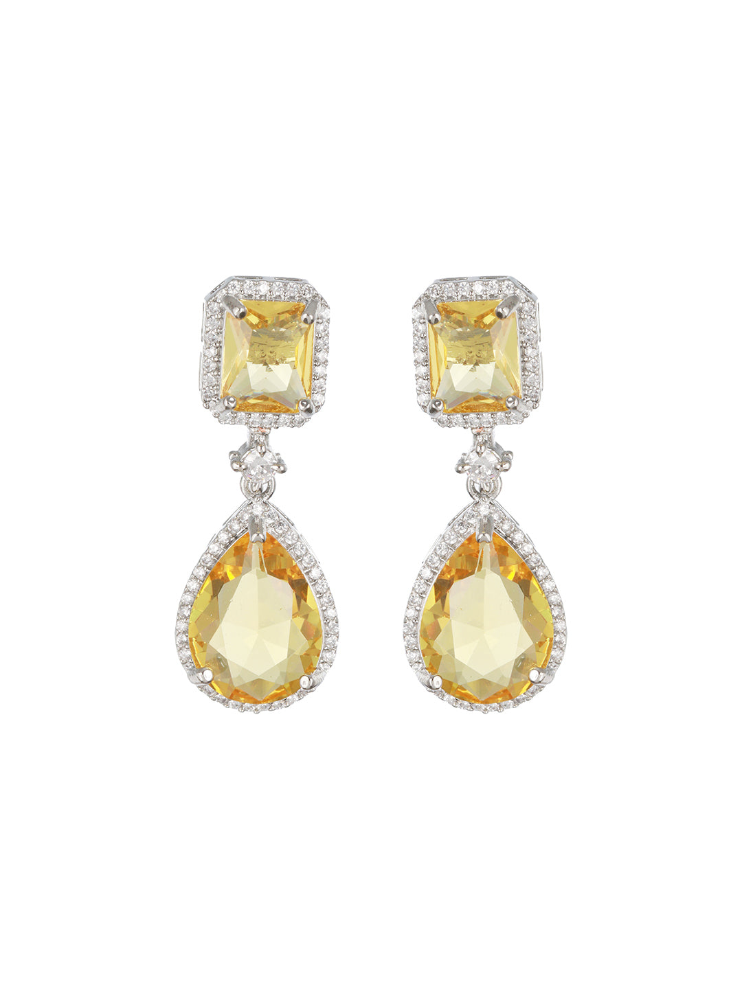 Silver-Toned & Yellow Silver-Plated Teardrop Shaped Drop Earrings - Jazzandsizzle