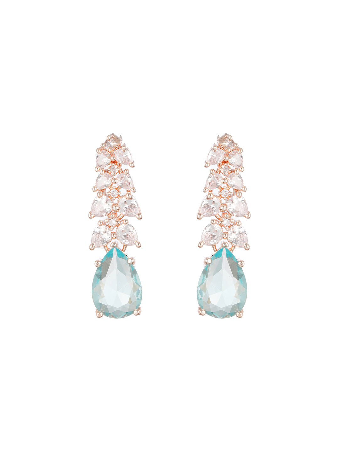 Rose Gold-Plated & Octa Blue AD-Studded Handcrafted Teardrop Drop Earrings - Jazzandsizzle