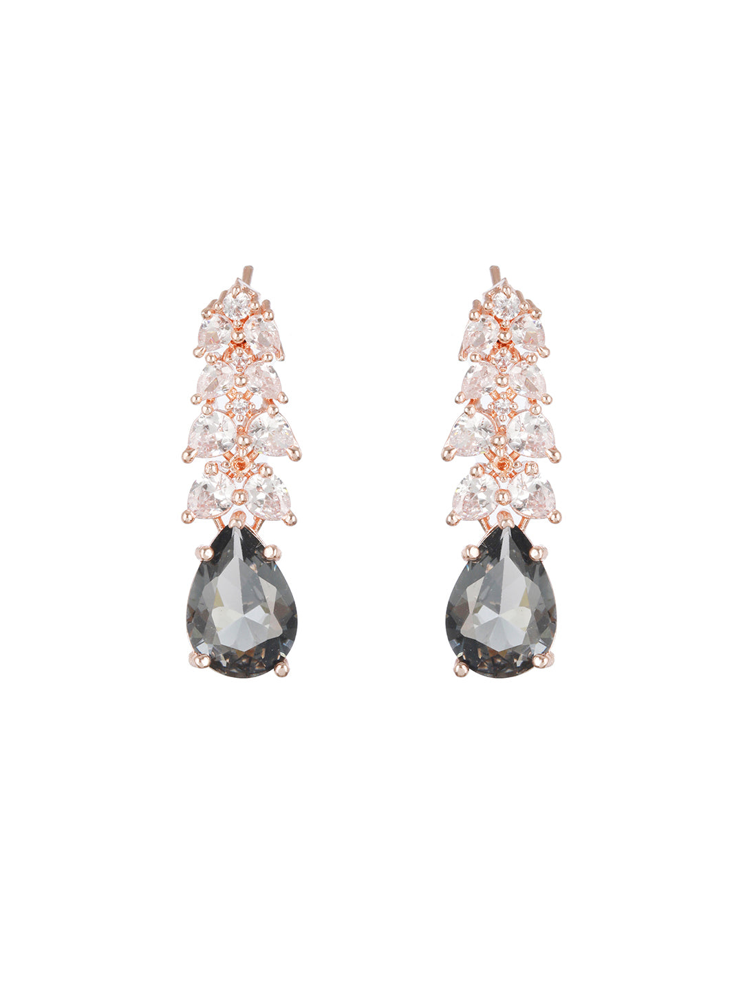 Rose Gold-Plated & Grey AD-Studded Handcrafted Teardrop Drop Earrings - Jazzandsizzle
