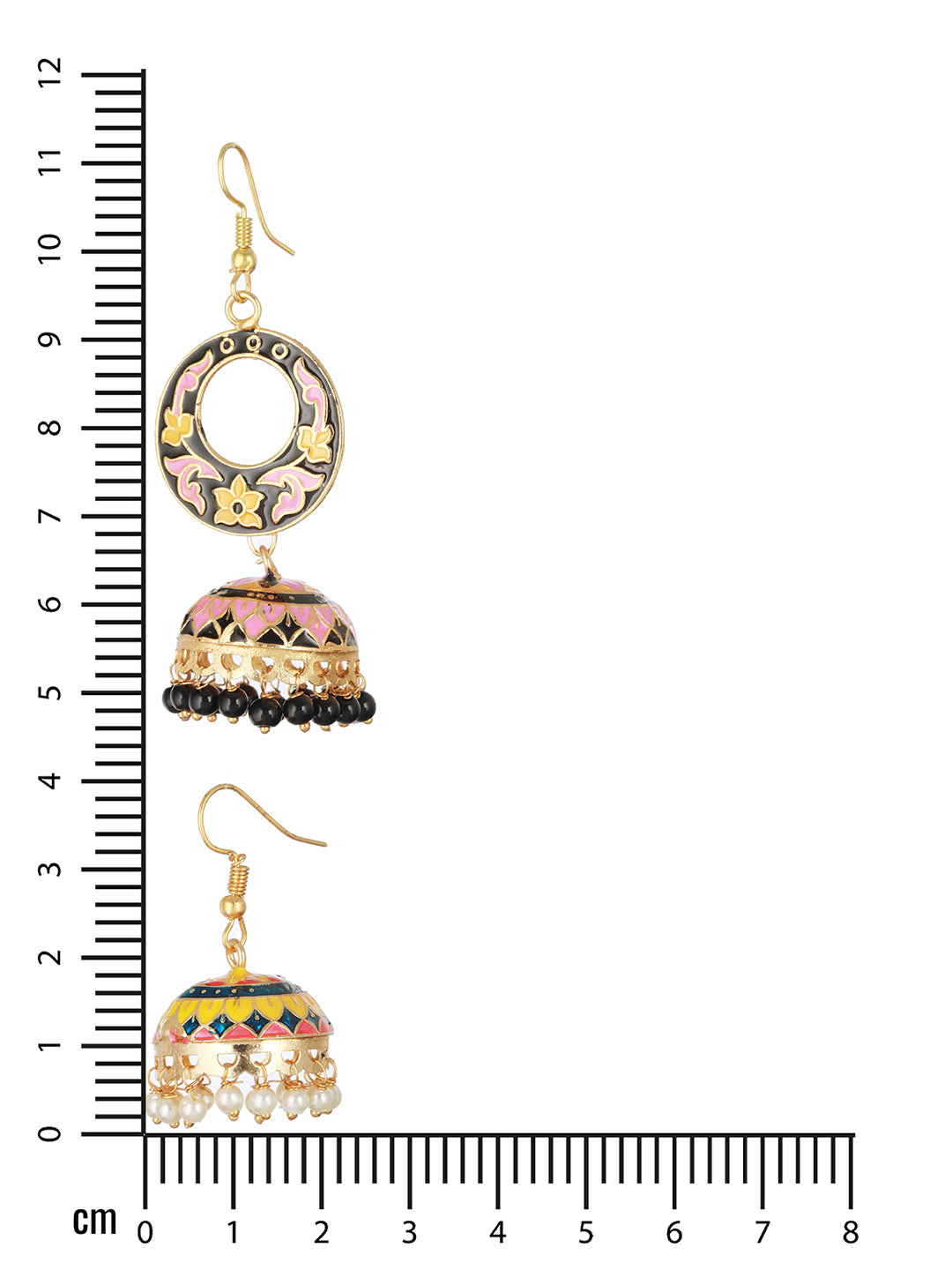 Set OF 2 Pink & Yellow Gold Plated Contemporary Meenakari Jhumkas Earrings - Jazzandsizzle