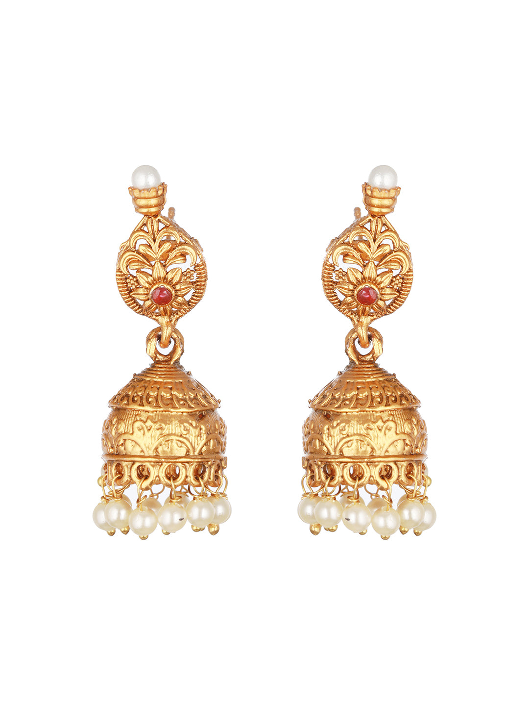 24KT Gold-Plated Stone-Studded & Beaded Temple Necklace & Earrings - Jazzandsizzle