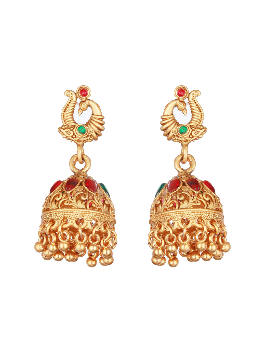 Jazz And Sizzle Gold-Plated Stone-Studded & Beaded Temple Necklace & Earrings - Jazzandsizzle