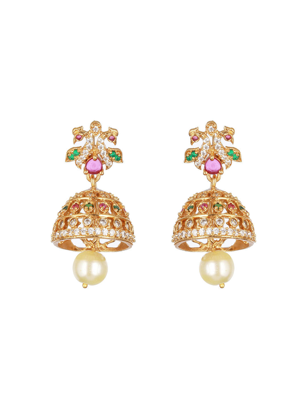 24K Gold-Plated AD Studded & Artificial Beaded Temple Jewellery Set - Jazzandsizzle