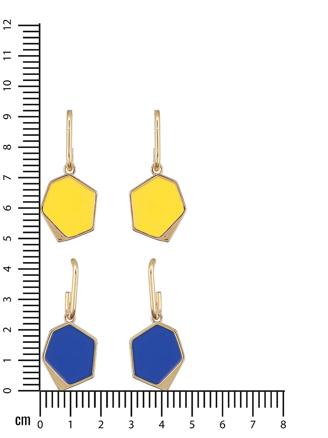 Gold-Toned Blue & Yellow Stone-Studded Contemporary Drop Earrings