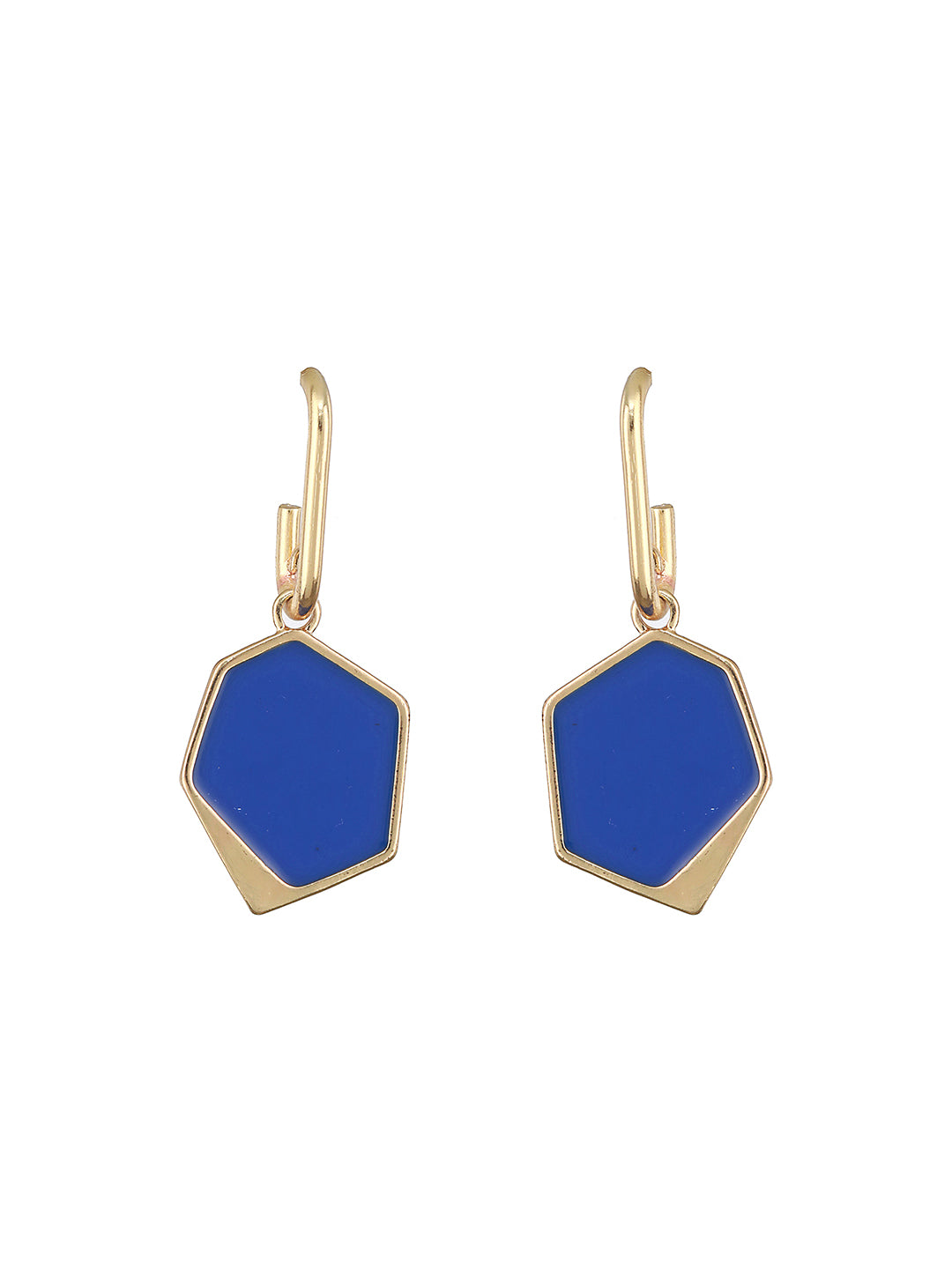 Gold-Toned Blue & Yellow Stone-Studded Contemporary Drop Earrings