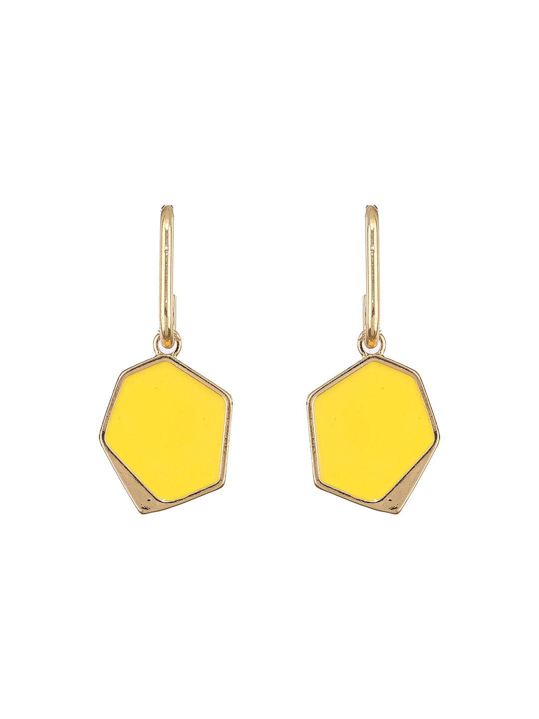 Gold-Toned Blue & Yellow Stone-Studded Contemporary Drop Earrings