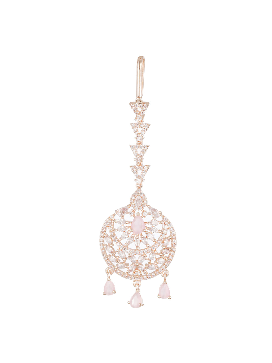 Rose Gold-Plated Pink & White AD-Studded Handcrafted Maang Tikka - Jazzandsizzle