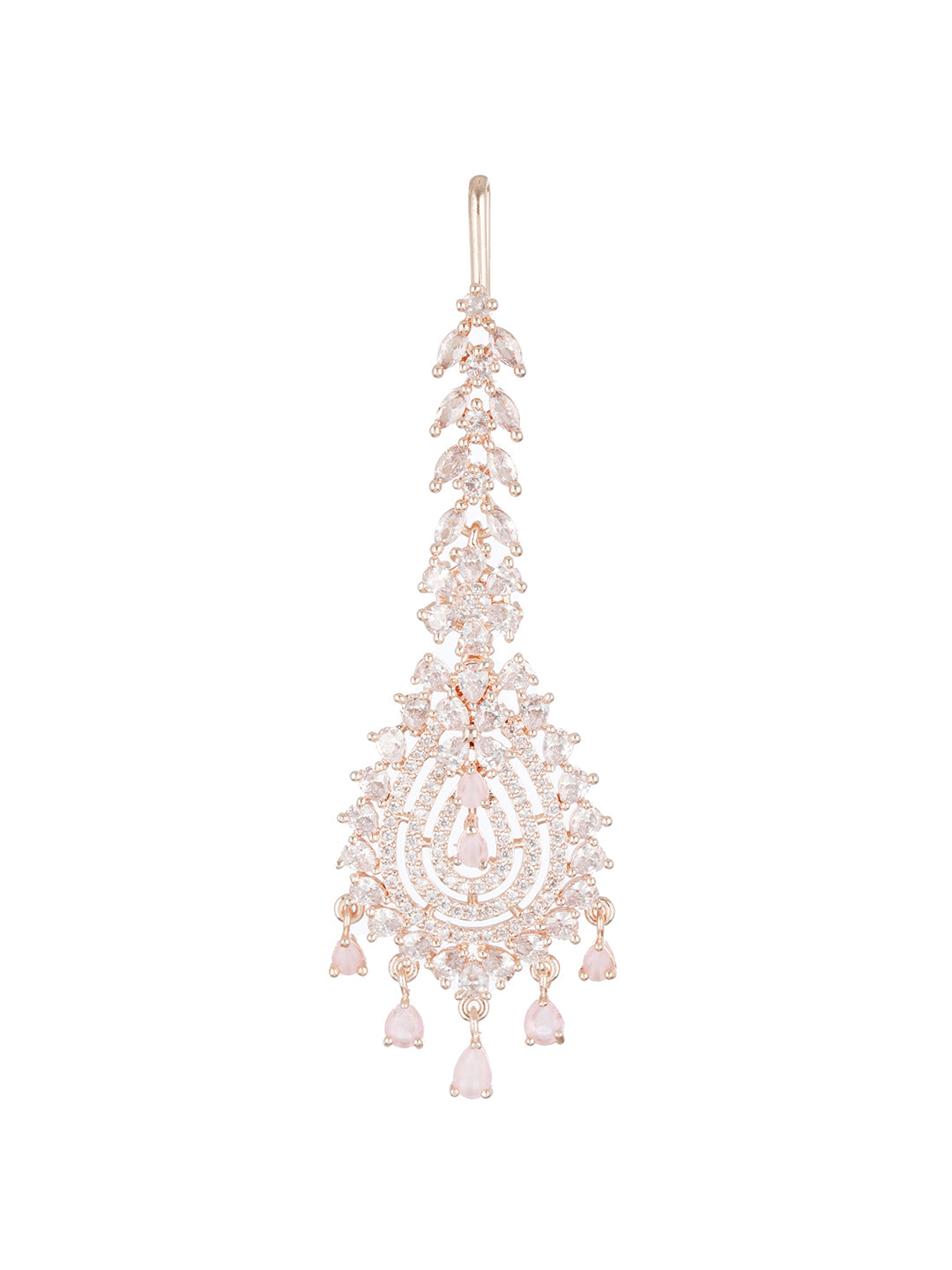 Rose Gold-Plated White CZ & Pink AD-Studded Handcrafted Maang Tikka - Jazzandsizzle