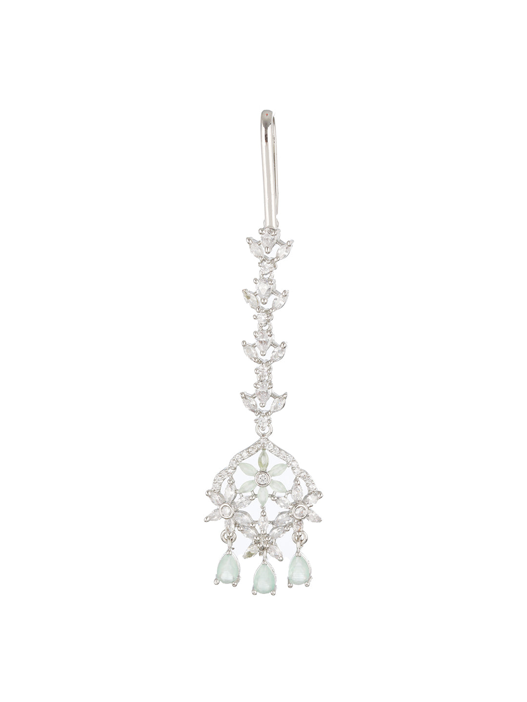 Rhodium-Plated Pink & White AD Studded Maang Tikka - Jazzandsizzle