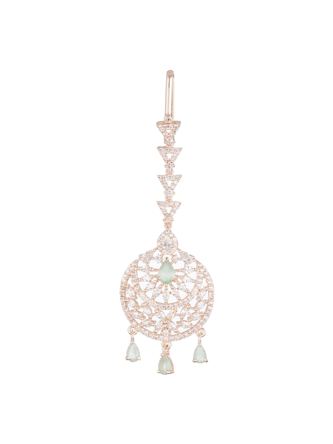 Rose Gold-Plated Green & White AD-Studded Handcrafted Maang Tikka - Jazzandsizzle