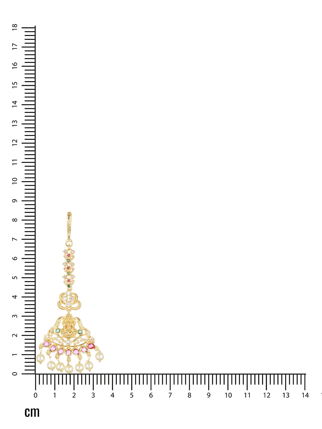 Gold-Plated Red & Green AD Studded & Pearl Laksmi Maang Tikka - Jazzandsizzle