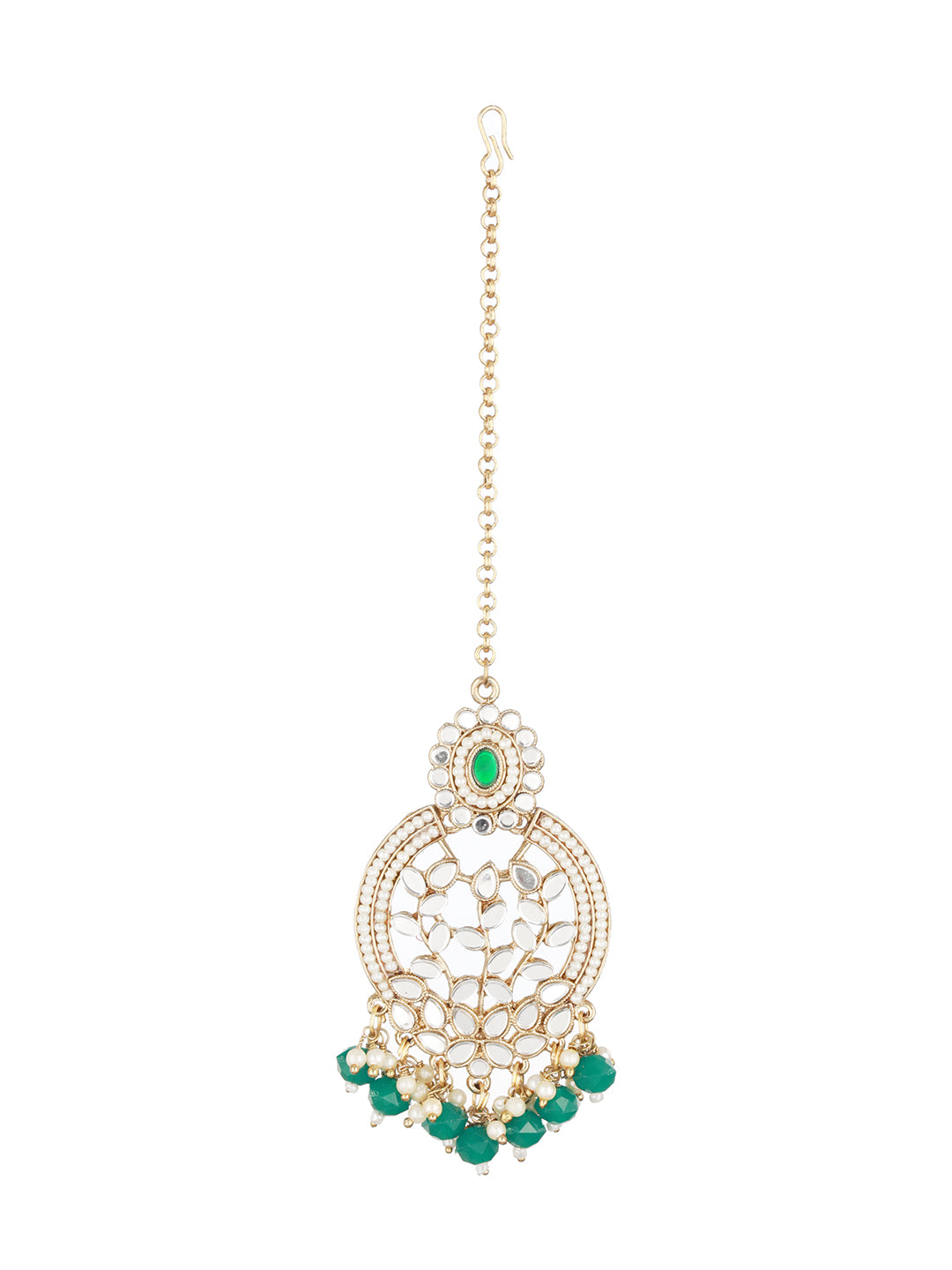 Gold-Plated & Kundan-Studded Green Maangtikka - Jazzandsizzle