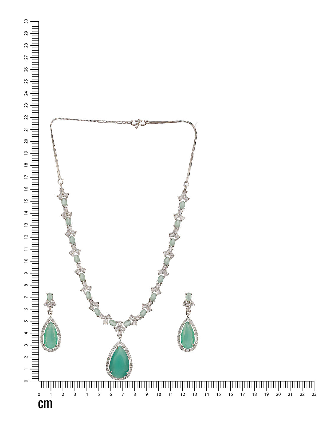 Rhodium-Plated Mint Green American Diamond Studded Handcrafted Jewelry Set