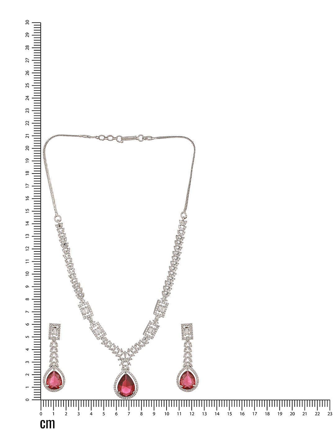 Jazz And Sizzle Silver-Plated Red AD-Studded Jewellery Set - Jazzandsizzle