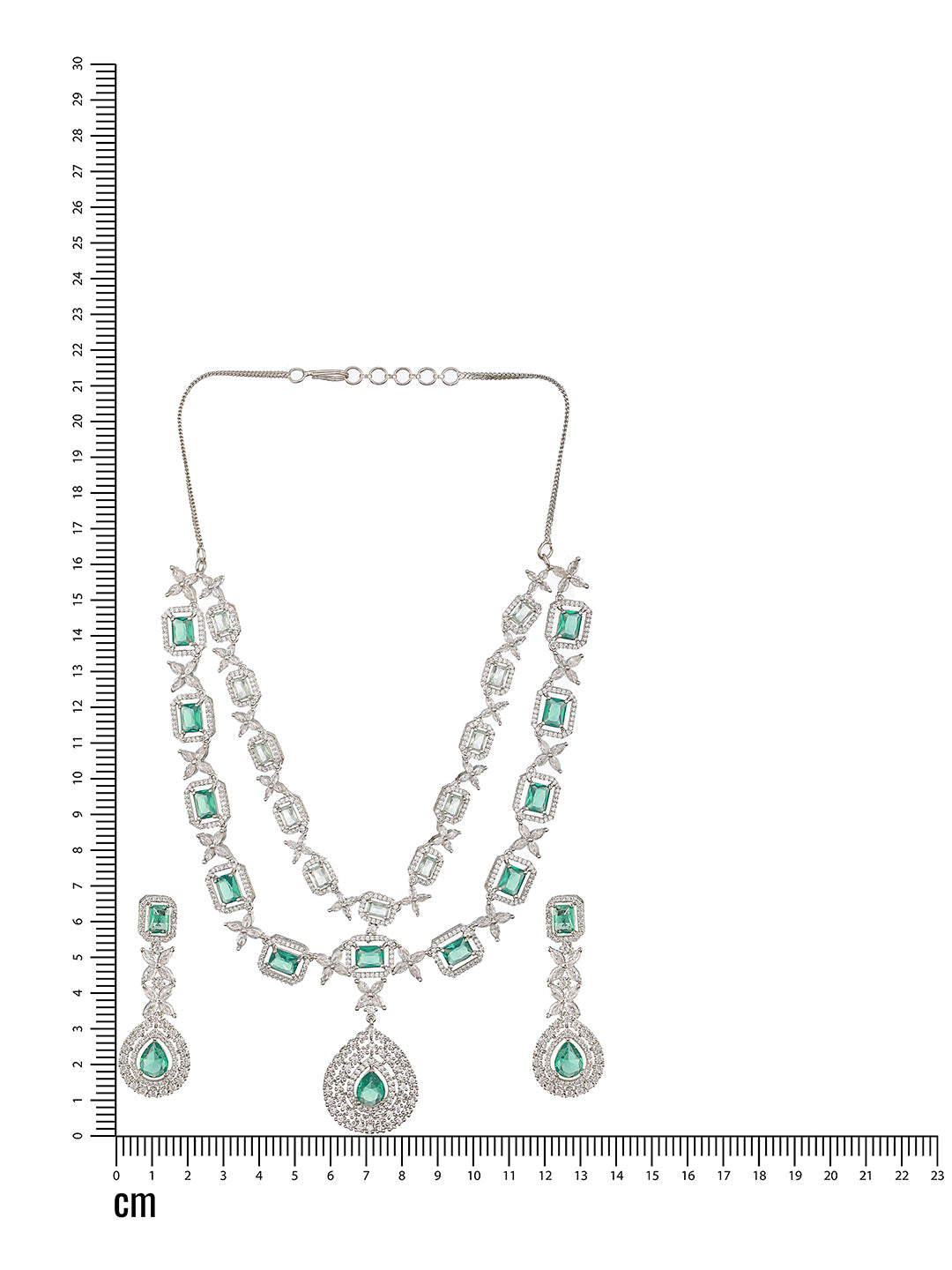 JAZZ AND SIZZLE Rhodium-Plated Silver Toned American Diamond-Studded Layered Jewelry Set - Jazzandsizzle