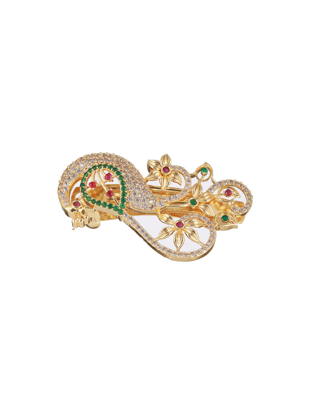 Gold Plated White AD Studded Peacock Shaped Hair Pin - Jazzandsizzle