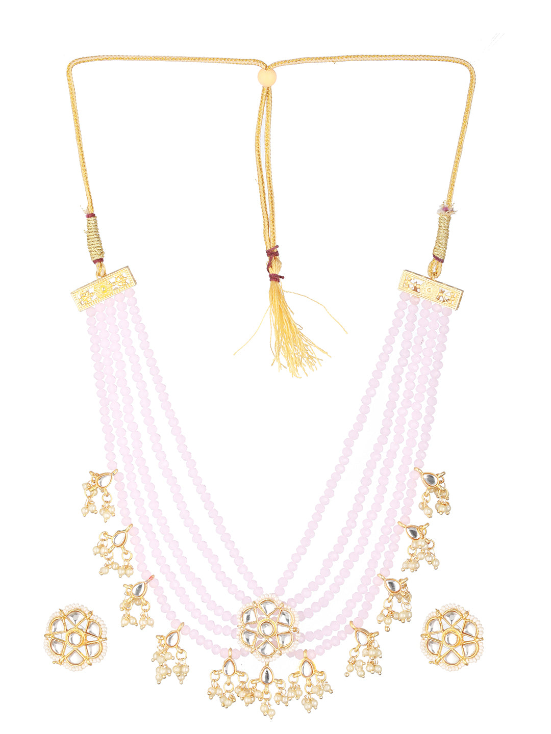 Gold-Plated Kundan-Studded & Beaded Necklace & Earrings - Jazzandsizzle