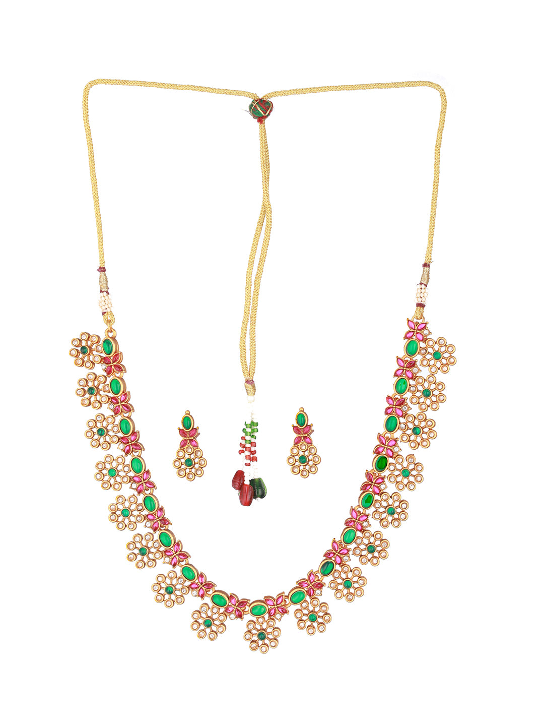 Gold-Plated American Diamond-Studded Brass Necklace & Earrings - Jazzandsizzle
