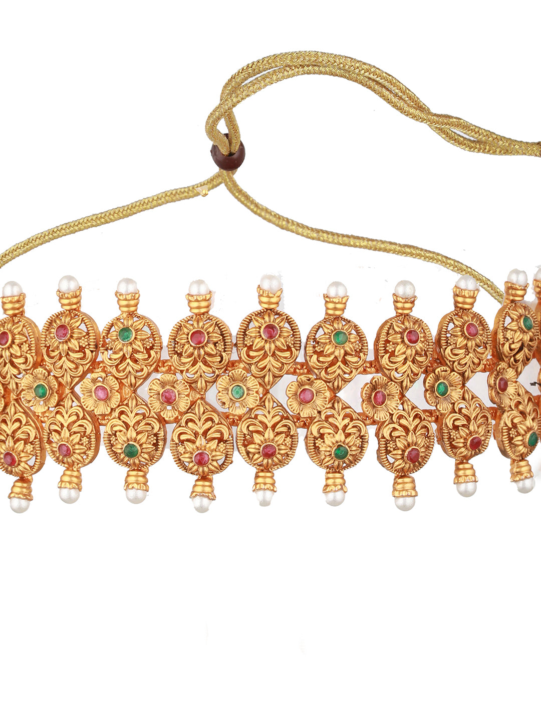 24KT Gold-Plated Stone-Studded & Beaded Temple Necklace & Earrings - Jazzandsizzle