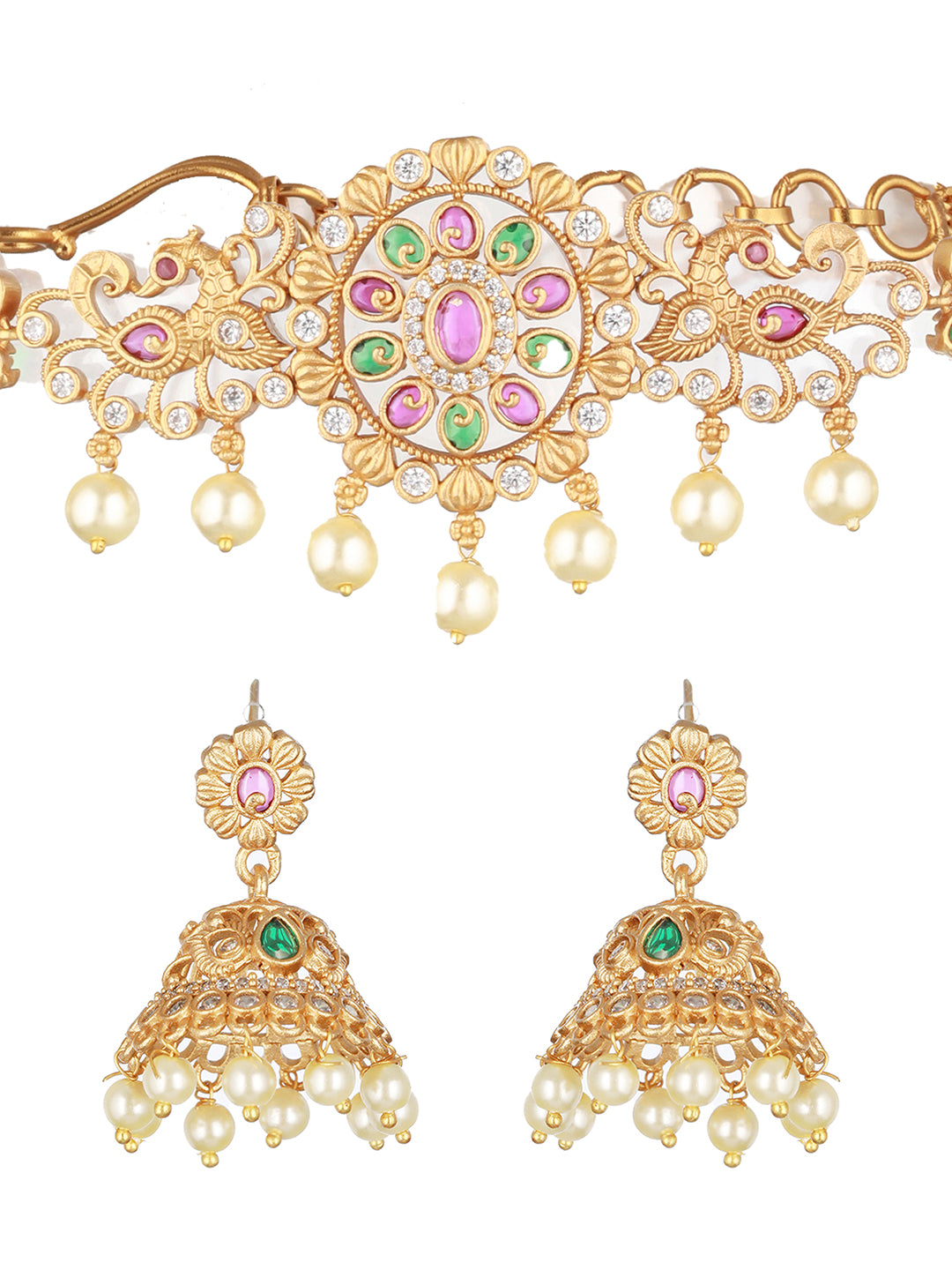 24K Gold-Plated AD Studded & Artificial Beaded Jewellery Set - Jazzandsizzle