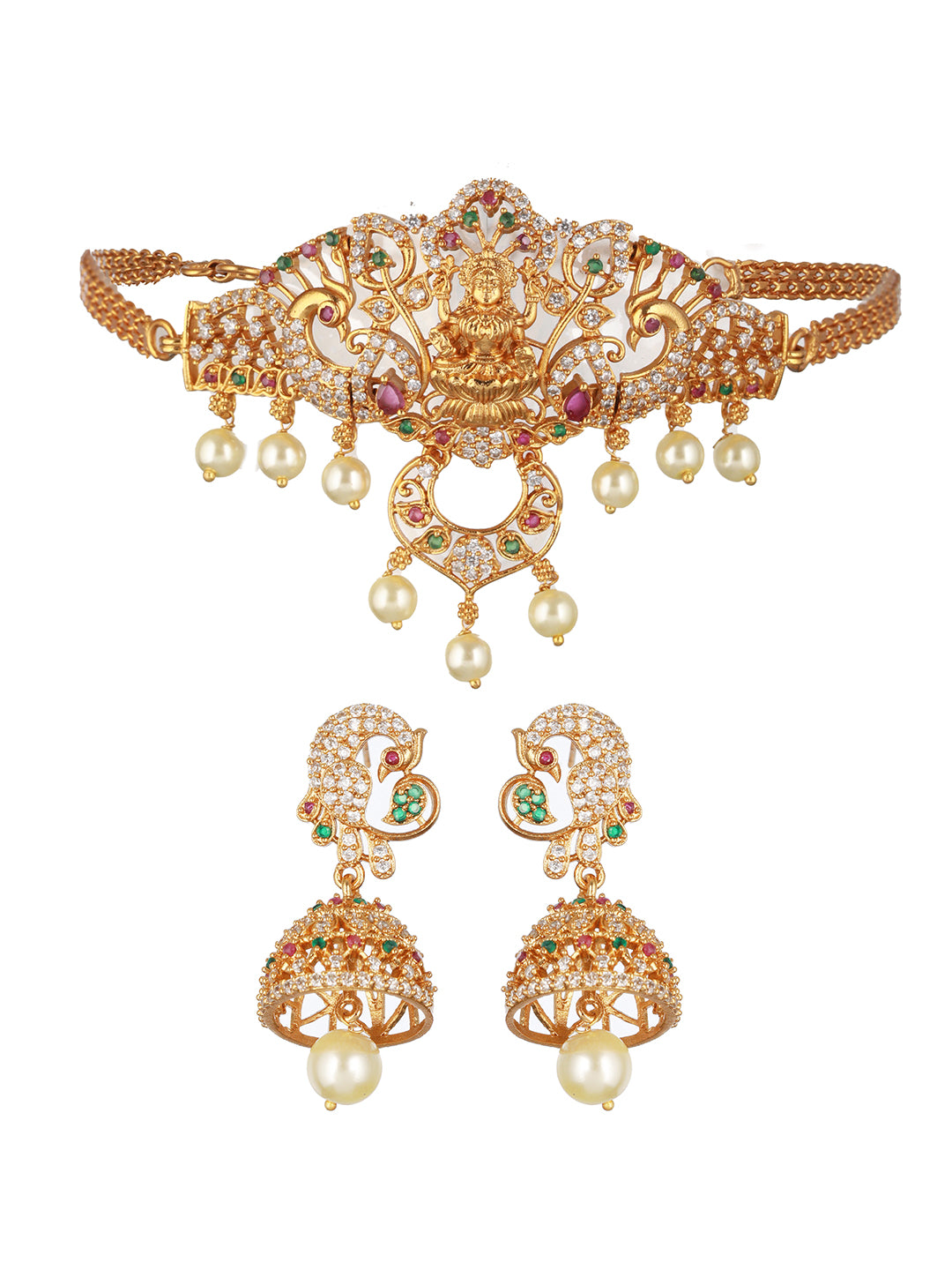 22K Gold-Plated Stone Studded & Beaded Jewellery Set - Jazzandsizzle