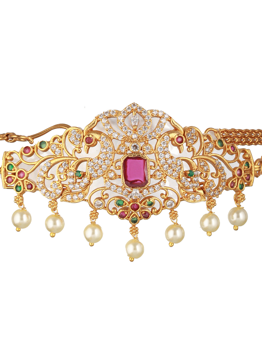 24K Gold-Plated AD Studded & Artificial Beaded Temple Jewellery Set - Jazzandsizzle