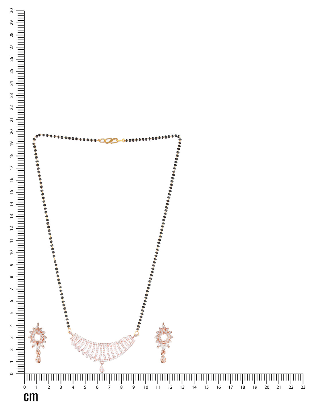 Rose Gold-Plated Black Beaded & CZ Stone-Studded Mangalsutra with Earrings - Jazzandsizzle