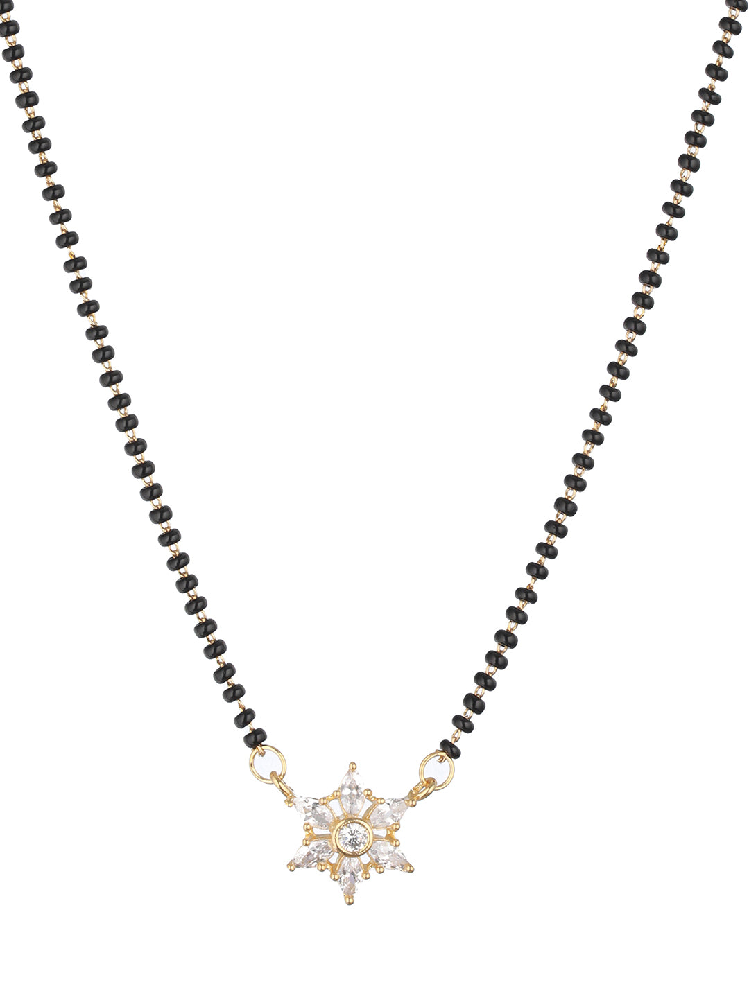 Black Gold-Plated AD-Studded & Beaded Mangalsutra - Jazzandsizzle