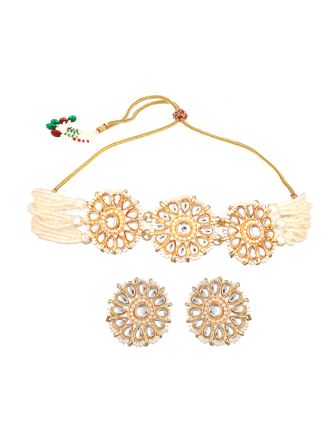 Women Gold-Plated Pearl Beaded Artificial Stone-Studded Jewellery Set (Copy)