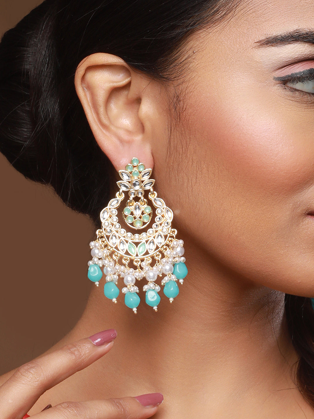 Gold-Plated & Green Kundan Classic Chandbalis Earrings - Jazzandsizzle
