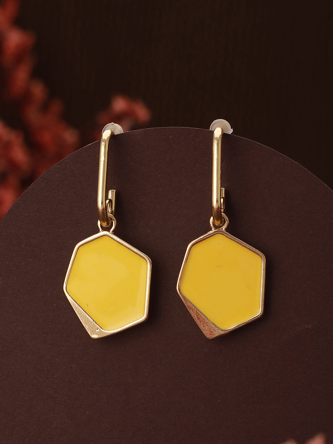 Gold-Toned Blue & Yellow Stone-Studded Contemporary Drop Earrings