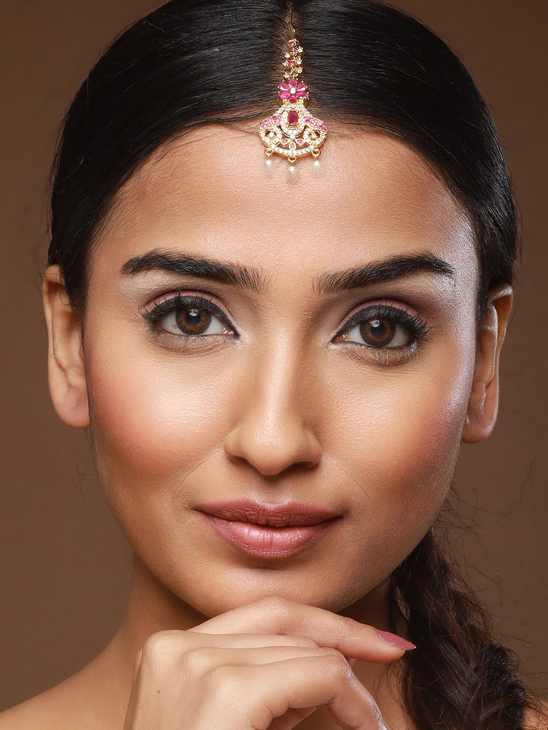 Gold-Plated AD-Studded & Beaded Maang Tikka - Jazzandsizzle