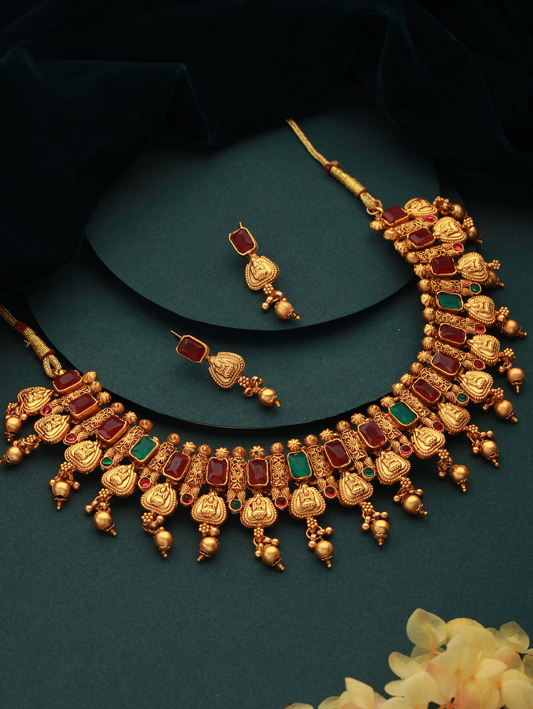 gold-plated-stone-studded-necklace-earrings