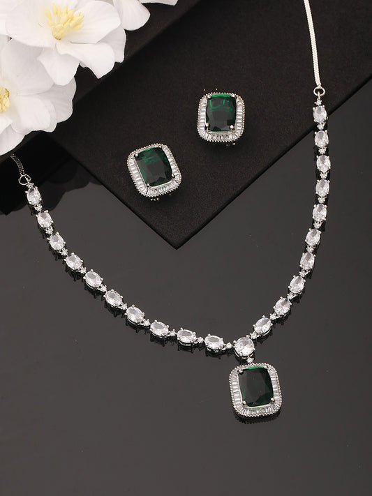 JAZZ AND SIZZLE Rhodium-Plated Green American Diamond Studded Handcrafted Jewelry Set (Copy) - Jazzandsizzle