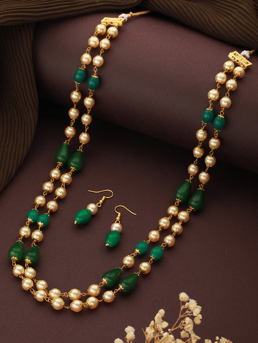 Gold-Plated Beaded Layered Necklace & Earrings - Jazzandsizzle