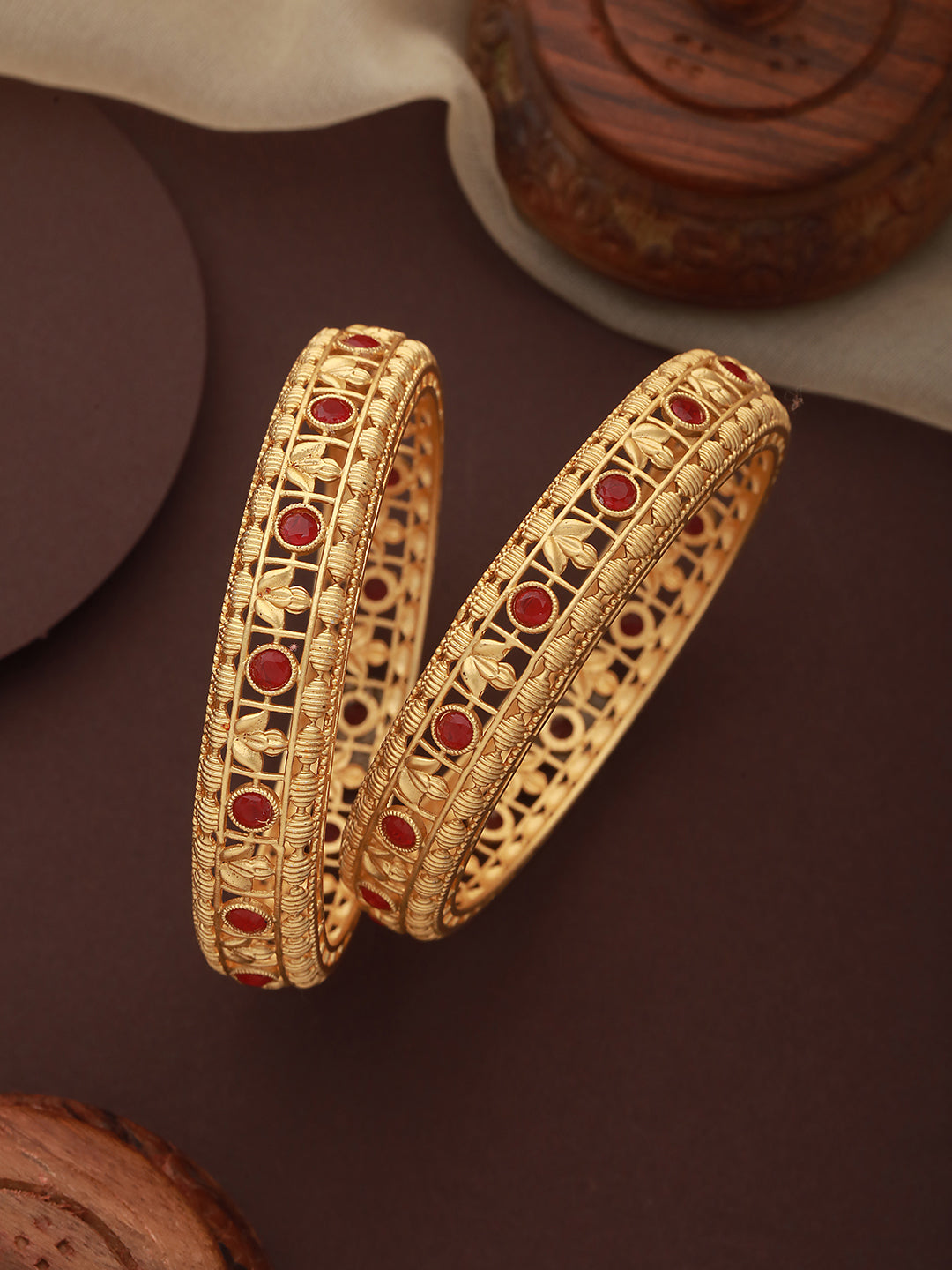 Set Of 2 Gold-Plated Stone-Studded Bangles - Jazzandsizzle
