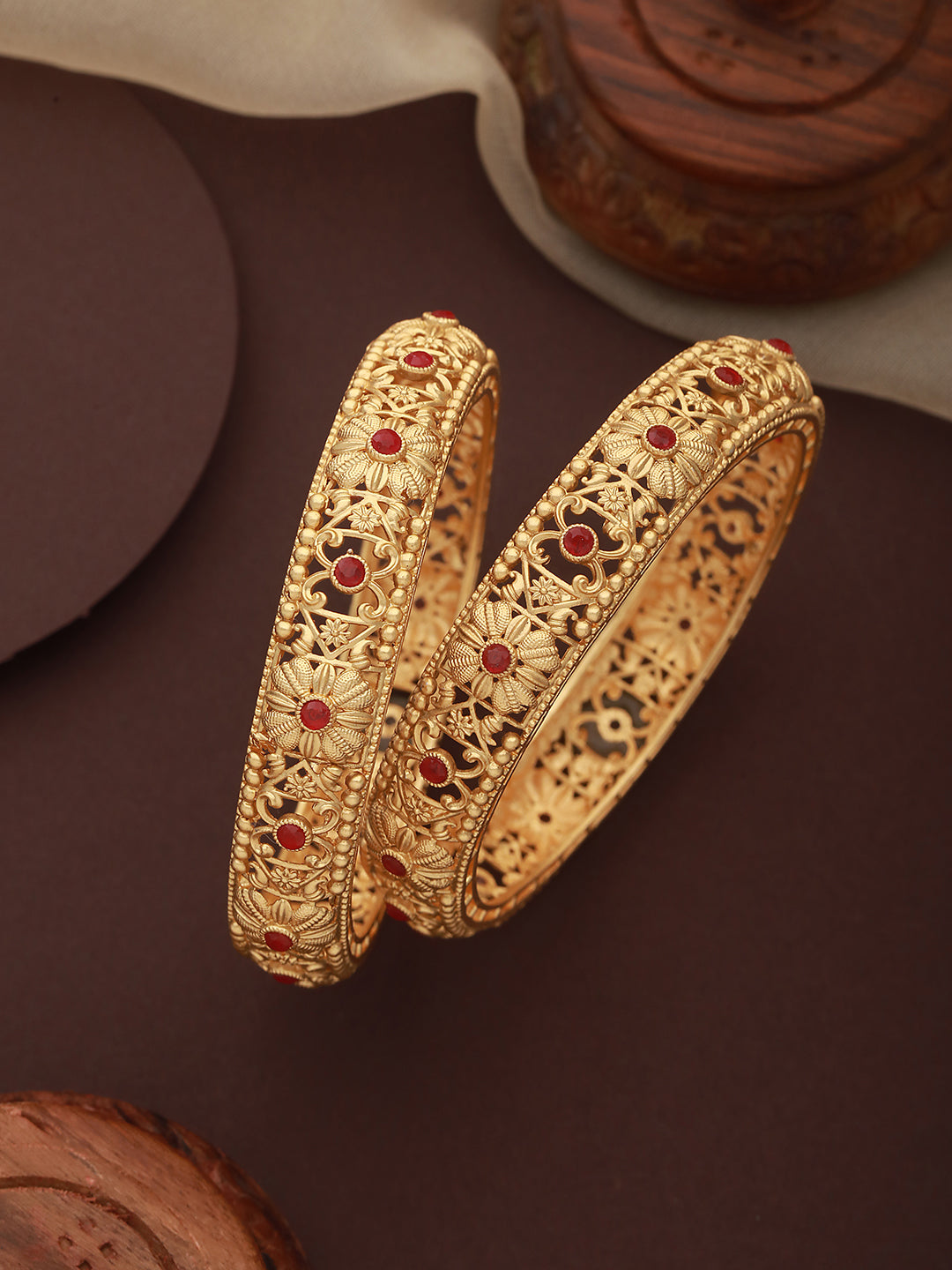 Jazz And Sizzle Set Of 2 Gold-Plated Stone-Studded Handcrafted Bangles - Jazzandsizzle