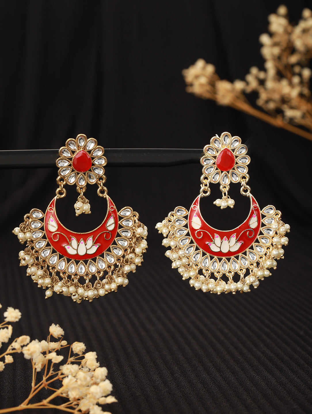 Gold-Toned & Meenakari Crescent Shaped Chandbalis - Jazzandsizzle