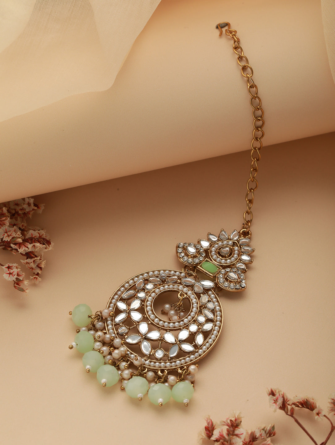 Gold-Plated & Kundan-Studded Green Maangtikka - Jazzandsizzle