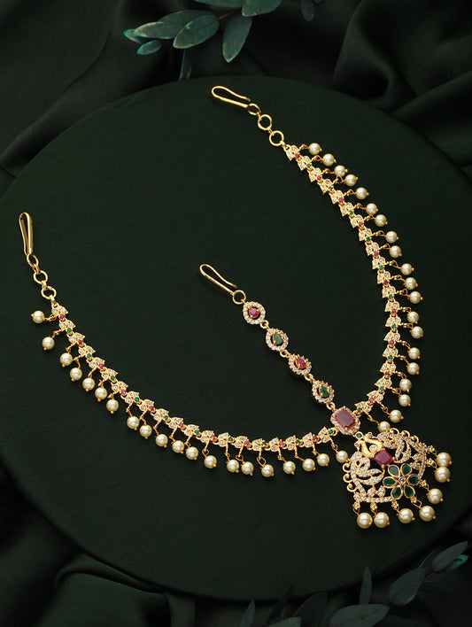 Gold-Plated AD-Studded & Beaded Matha Patti - Jazzandsizzle