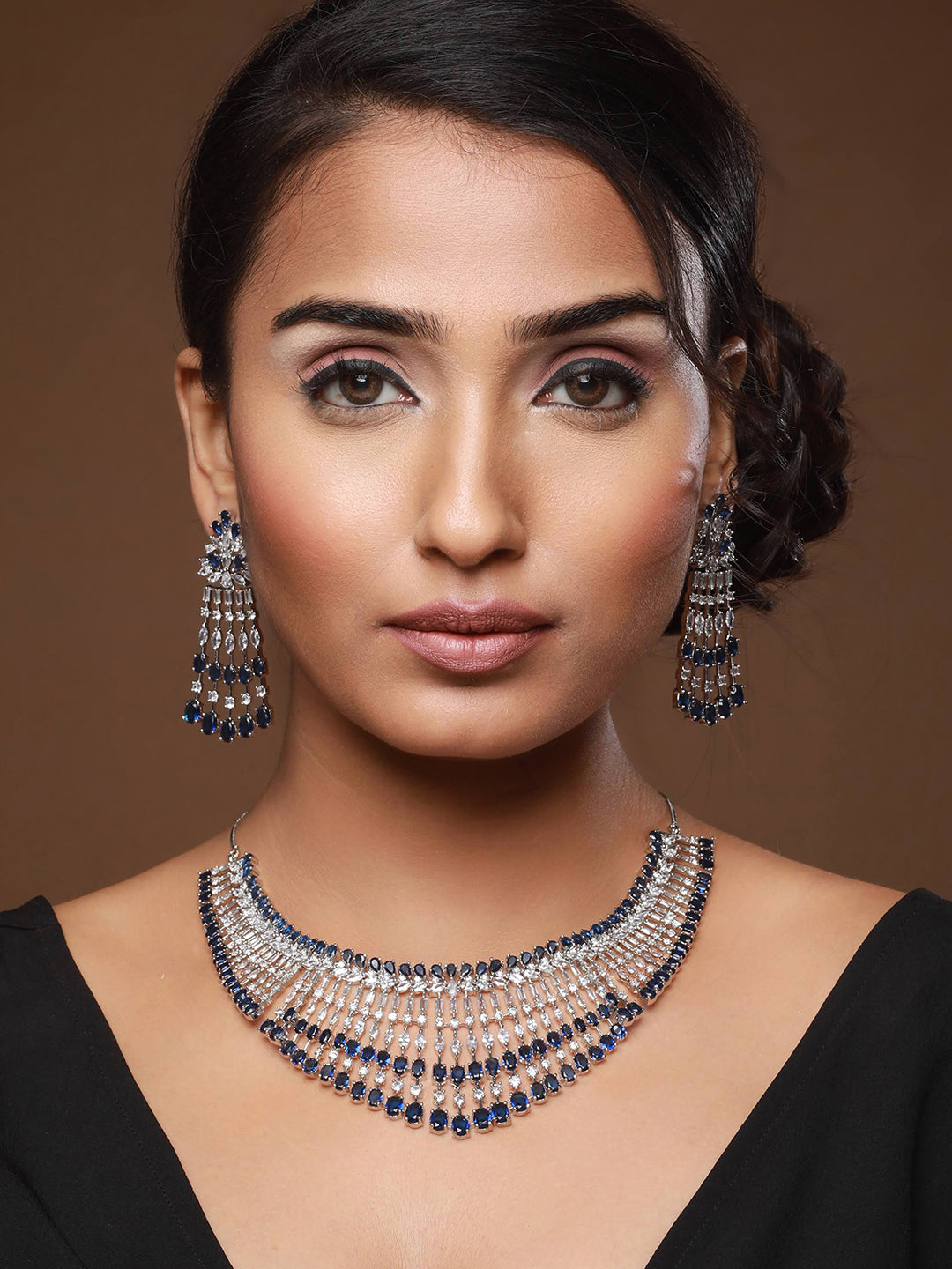 Rhodium-Plated AD-Studded & Beaded Jewellery Set - Jazzandsizzle