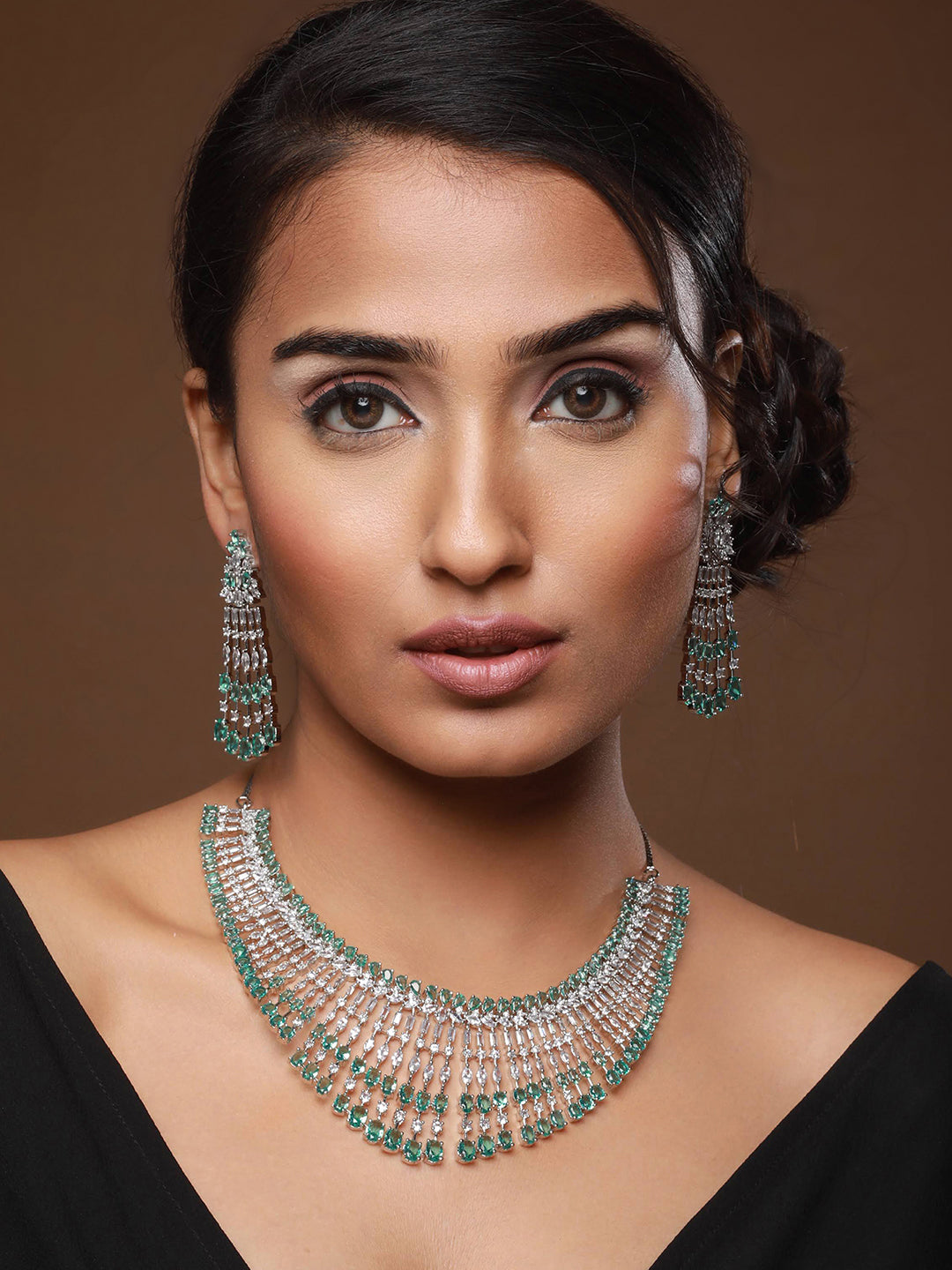 Silver-Plated AD Stone-Studded Layered Jewellery Set - Jazzandsizzle