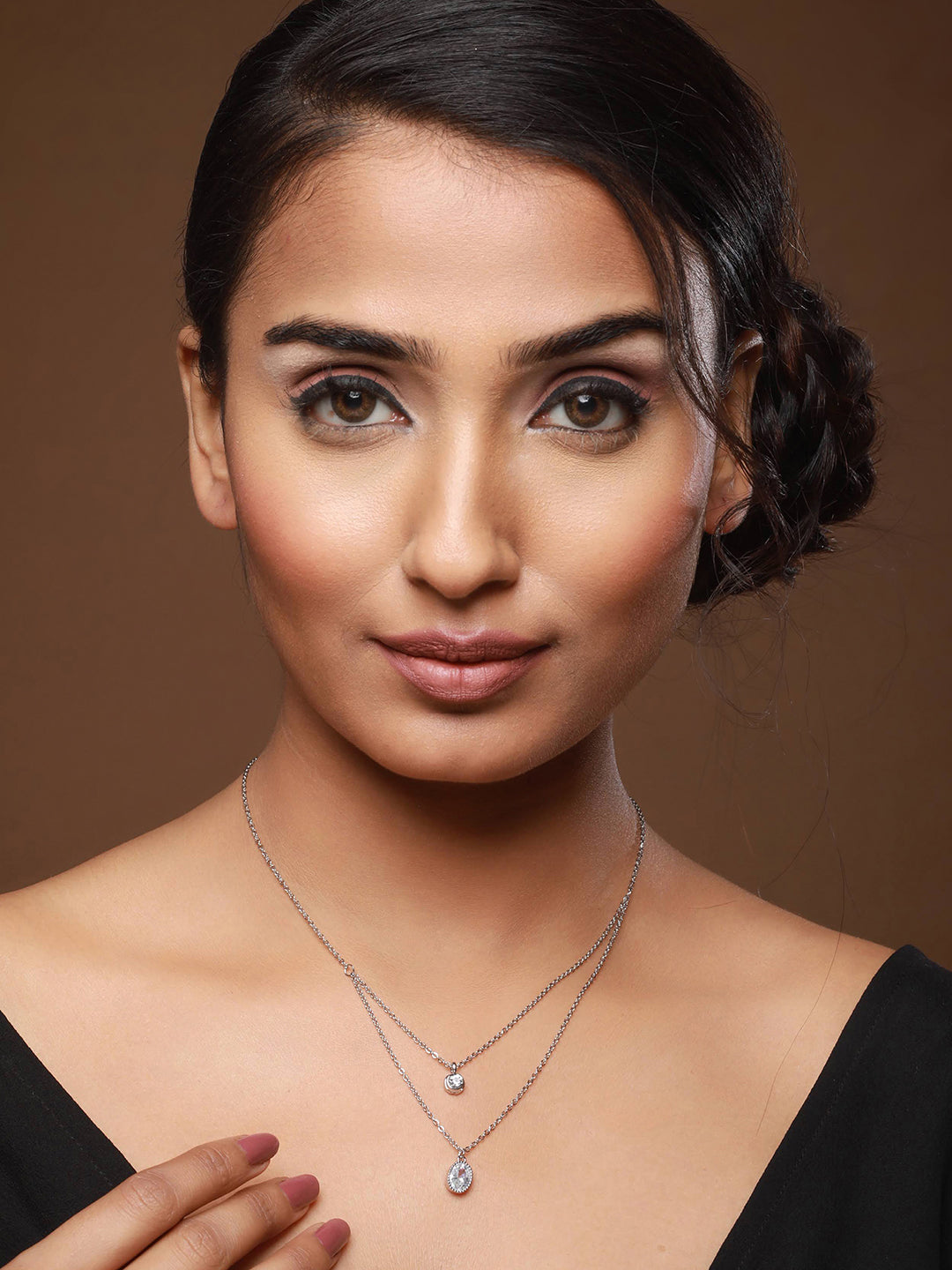 Silver-Plated Cubic Zirconia Studded Layered Chain - Jazzandsizzle