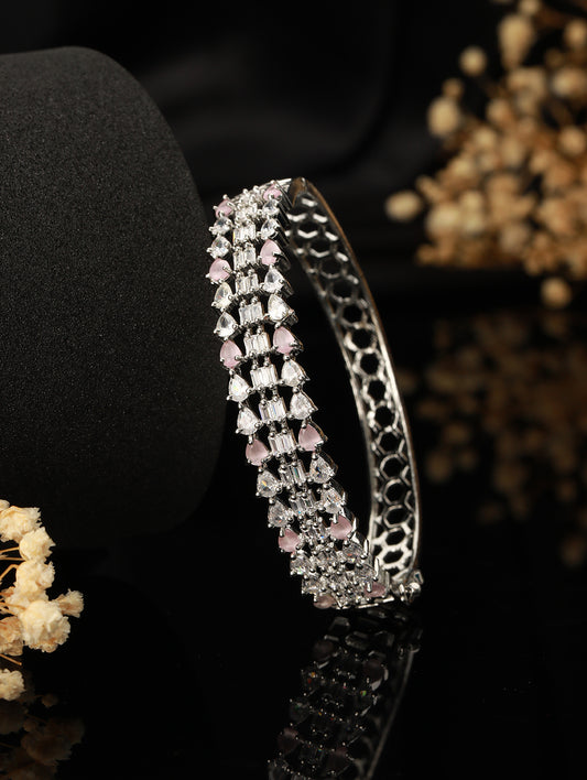 White & Pink American Diamond Studded Rhodium-Plated Link Bracelet - Jazzandsizzle