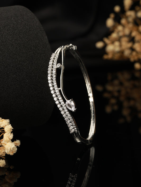 White American Diamond Studded Rhodium-Plated Link Bracelet - Jazzandsizzle