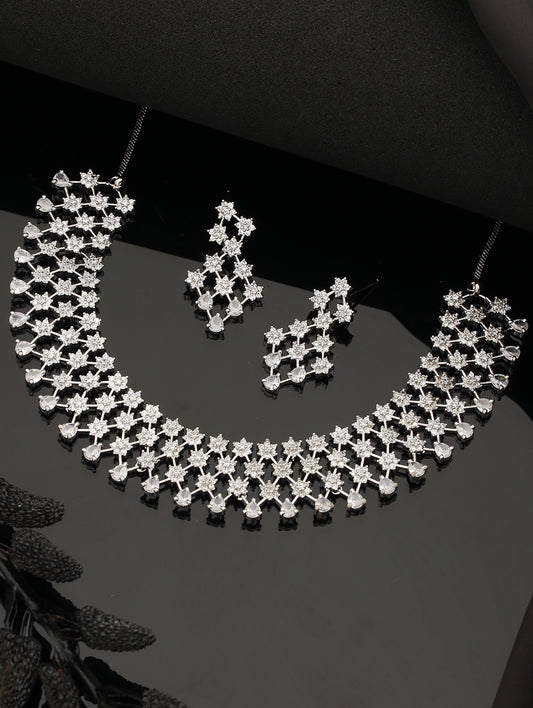 Silver-Plated AD Studded Jewellery Set - Jazzandsizzle