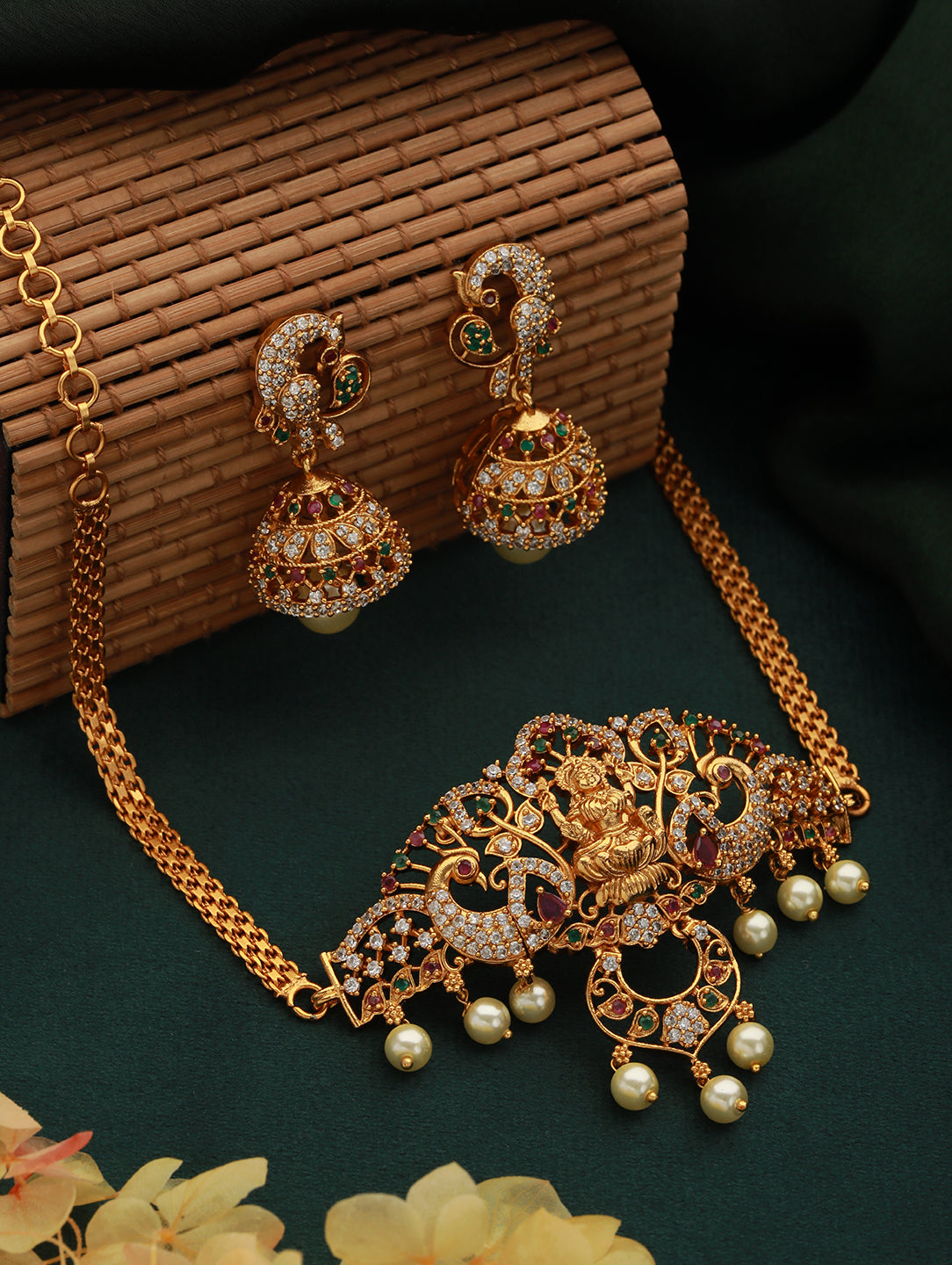 22K Gold-Plated Stone Studded & Beaded Jewellery Set - Jazzandsizzle