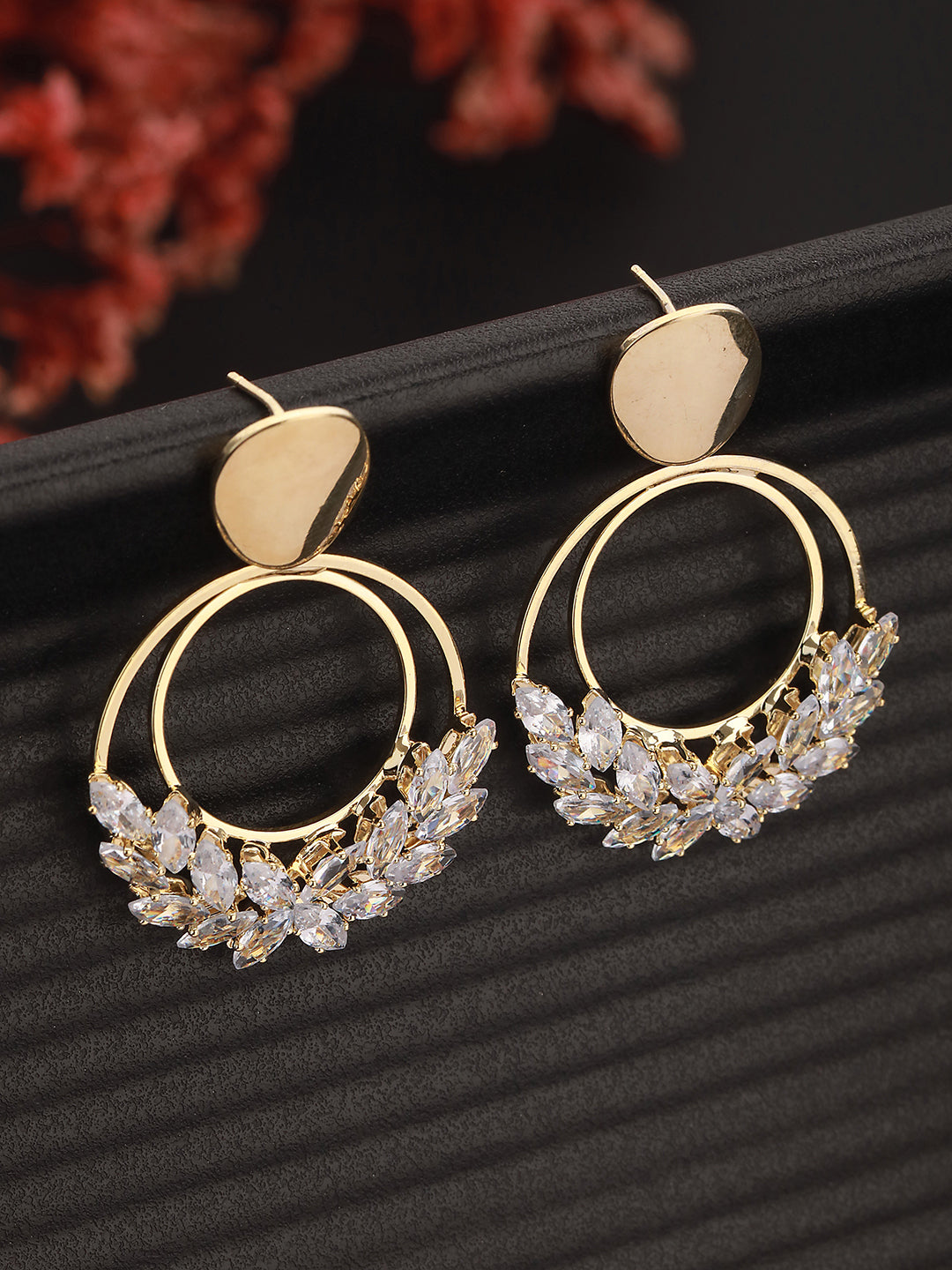 JAZZ AND SIZZLE Gold-Plated & Crystal Studded Geometric Drop Earrings - Jazzandsizzle